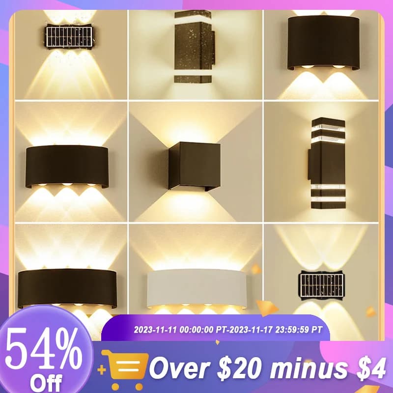 LED Outdoor Wall Lights Garden Yard LED Solar Wall Lamp Waterproof Porch Lamps Courtyard Luminaire Exterior Wall Solar Lighting